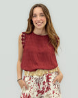 Top Donna Smanicato con Dettaglio Spalle Lavorate