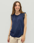 Top Donna Smanicato con Dettaglio Spalle Lavorate
