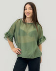 Blusa Donna Leggera con Maniche a Balza