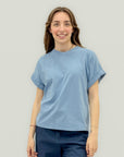 T-Shirt Donna in Cotone con Maniche Risvoltate