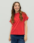 T-Shirt Donna in Cotone con Maniche Risvoltate