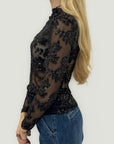 Blusa in tulle ricamato con paillettes