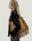 Borsa a Spalla con Frange e Borchie in Ecopelle – Stile Western Chic