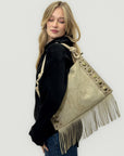 Borsa a Spalla con Frange e Borchie in Ecopelle – Stile Western Chic