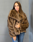 Giacca in ecopelliccia marrone effetto volpe