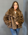 Giacca in ecopelliccia marrone effetto volpe