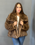 Giacca in ecopelliccia marrone effetto volpe