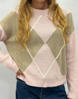 Maglione donna fantasia rombi con cashmere