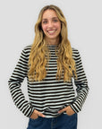 Maglia donna a righe in misto lana e alpaca