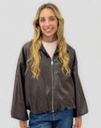 Giacca bomber donna effetto pelle con zip