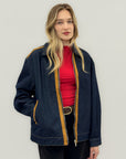 Giacca Denim Oversize con Dettagli a Contrasto