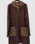 Cardigan lungo donna con zip e dettagli bouclé