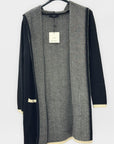 Cardigan lungo donna con cappuccio e profili a contrasto