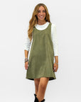Abito salopette in velluto con maglia in cotone