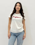 T-shirt girocollo 100% cotone con scritta ricamata - segno zodiacale