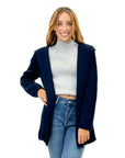 Cardigan morbido con cappuccio tinta unita