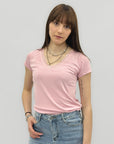 T-shirt con scollo a V e dettaglio in pizzo