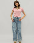 Jeans wide leg a vita alta con lavaggio chiaro