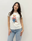 T-shirt in cotone con stampa orsetto peluche