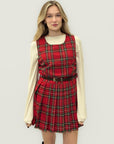 Abito Scozzese tartan a Pieghe con Cintura