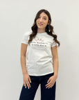 T-shirt in cotone petite con scritta "anche secondo me è come dico io"