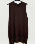 Abito smanicato donna in maglia con bordo in ecopelliccia
