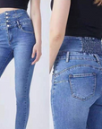 Jeans skinny vita alta con bottoni