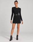 Abito donna in maglia a coste lurex nero con cintura nera e fibbia tonda dorata, Polly 6, foto 1