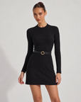 Abito donna in maglia a coste lurex nero con cintura nera e fibbia tonda dorata, Polly 6, foto 2
