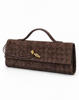 Borsa baguette in vera pelle scamosciata intrecciata marrone – vista trequarti
