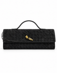 Borsa baguette in vera pelle scamosciata intrecciata nero – vista fronte