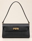 Borsa baguette in vera pelle nero con chiusura dorata – frontale