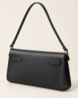 Borsa baguette in vera pelle nero con chiusura dorata – retro
