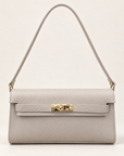 Borsa baguette in vera pelle taupe con chiusura dorata – frontale