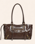 Borsa a spalla in ecopelle marrone, vista frontale