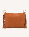 Borsa donna con frange in vera pelle – Camel frontale