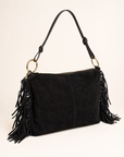 Borsa donna con frange in vera pelle – Nero tre-quarti