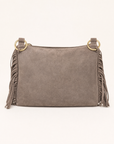 Borsa donna con frange in vera pelle – Taupe frontale