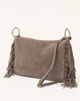 Borsa donna con frange in vera pelle – Taupe tre-quarti