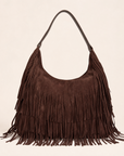 Borsa hobo con frange in ecopelle Marrone - vista frontale