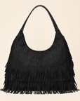 Borsa hobo con frange in ecopelle Nero - vista frontale