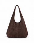 Borsa hobo in vera pelle scamosciata marrone scuro con pochette – vista frontale