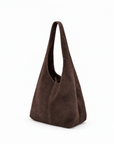 Borsa hobo in vera pelle scamosciata marrone scuro con pochette – vista laterale