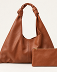 Borsa hobo in vera pelle marrone con manico annodato – con pochette coordinata