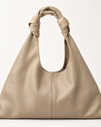 Borsa hobo in vera pelle taupe con manico annodato – vista frontale