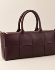 Borsa a mano in vera pelle con maxi intreccio bordeaux – tre quarti