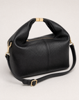 Borsa mini con manico annodato in vera pelle – Nero, vista a tre quarti