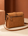 Borsa pochette donna camel con nodo, vista singola posteriore
