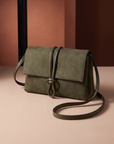 Borsa pochette donna verde militare con nodo, vista singola ravvicinata