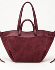 Borsa shopper in vera pelle scamosciata bordeaux - vista frontale